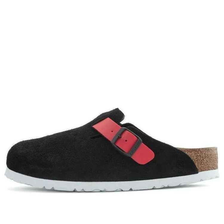 Birkenstock (WMNS) Birkenstock Boston Suede Leather/Birko-Flor 'Black / Active red'