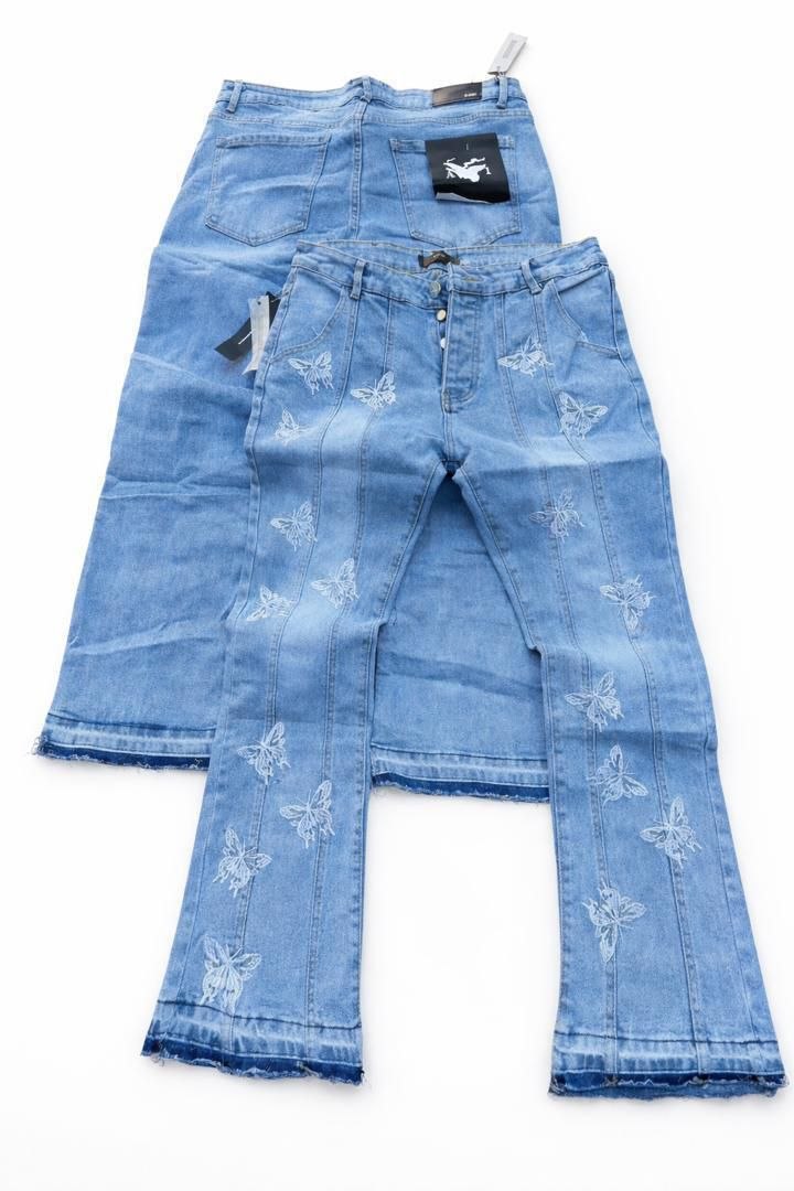 Butterfly Embroidered High-Rise Flare Jeans or Butterfly Printed Wide Leg Jeans