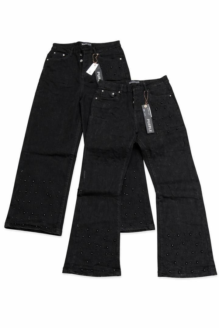 Purple Brand Pearl-Embellished or Rhinestone-Embellished Wide-Leg Jeans