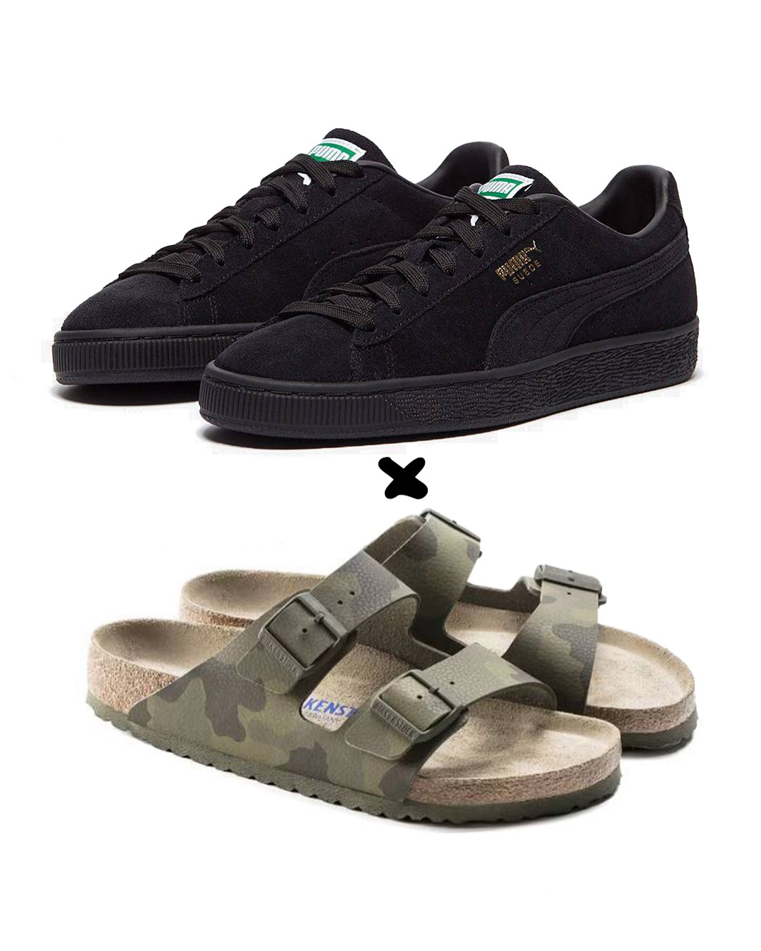 Puma Suede Classic “Black” X. Birkenstock Arizona Soft Footbed sandals “Camouflage Desert Soil Camo Green”