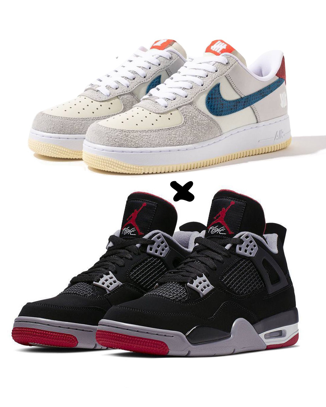 Nike Air Force 1 Low Undefeated "5 On It" X. Nike Air Jordan 4 Retro "Bred"