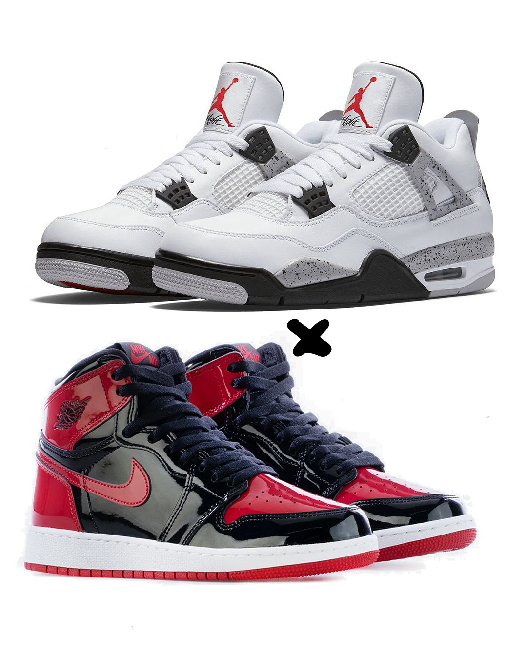 Nike Air Jordan 4 Retro "White Cement," X. Air Jordan 1 Retro High OG "Patent Bred"