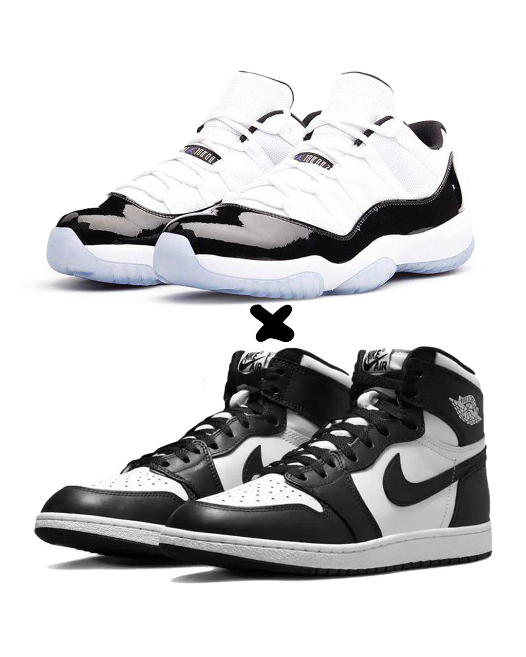 Nike Air Jordan 11 Retro Low "Concord" X. Nike Air Jordan 1 Retro High 'Panda’