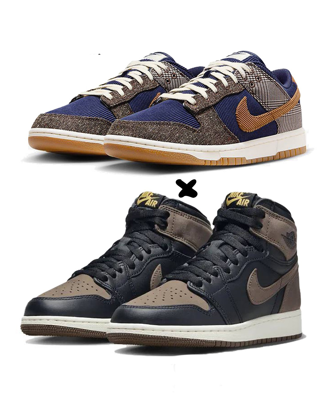 Nike Dunk Low Premium "Tweed Corduroy" X. Nike Air Jordan 1 Retro High OG 'Palomino'