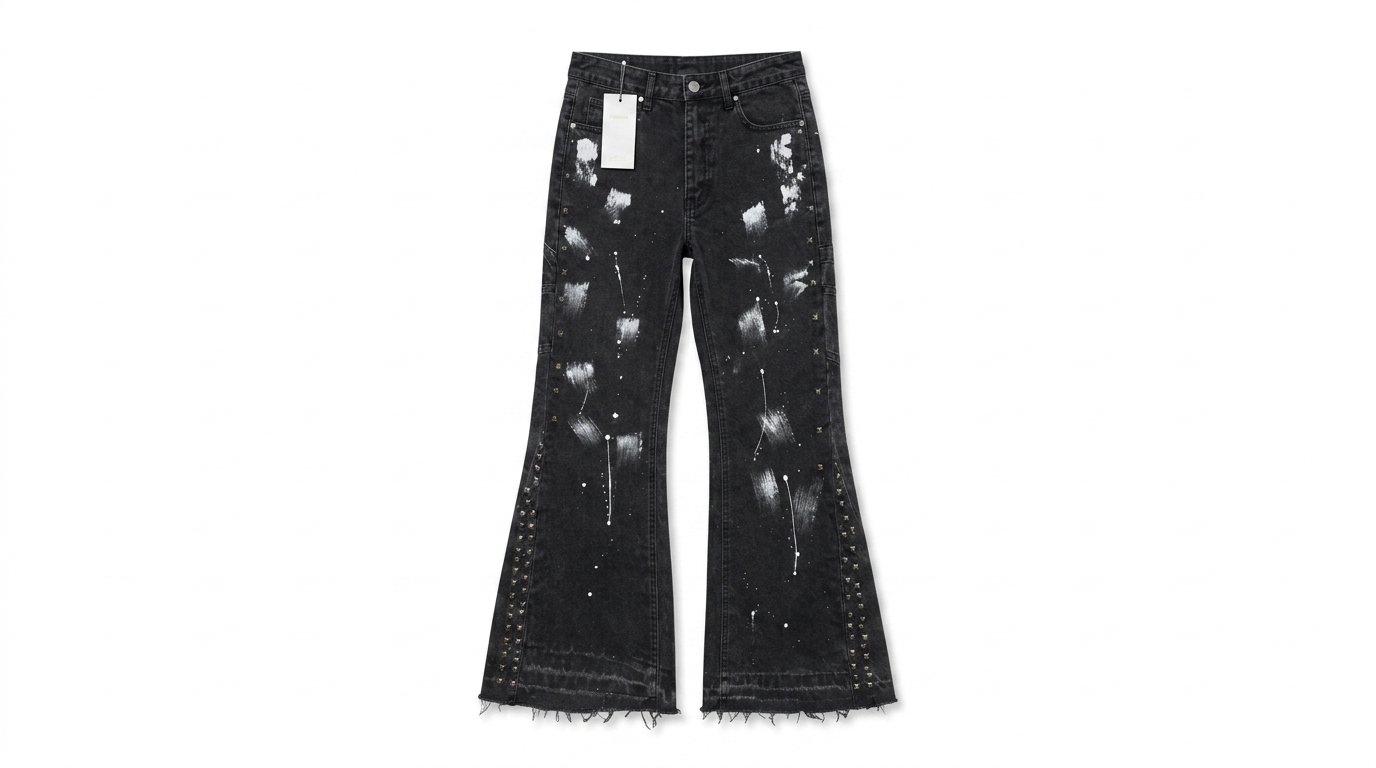 Miu Miu Crystal-Embellished Painted Flared Jeans