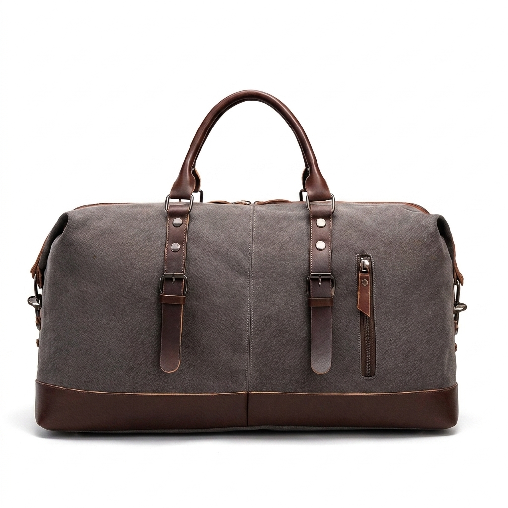 Vintage Canvas and Leather Weekender Duffel Bag