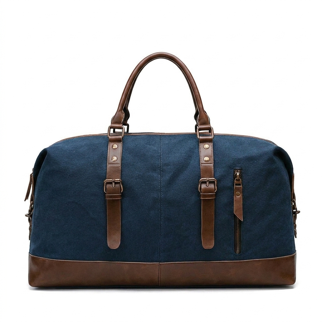 IBLUE canvas and faux leather duffel bag