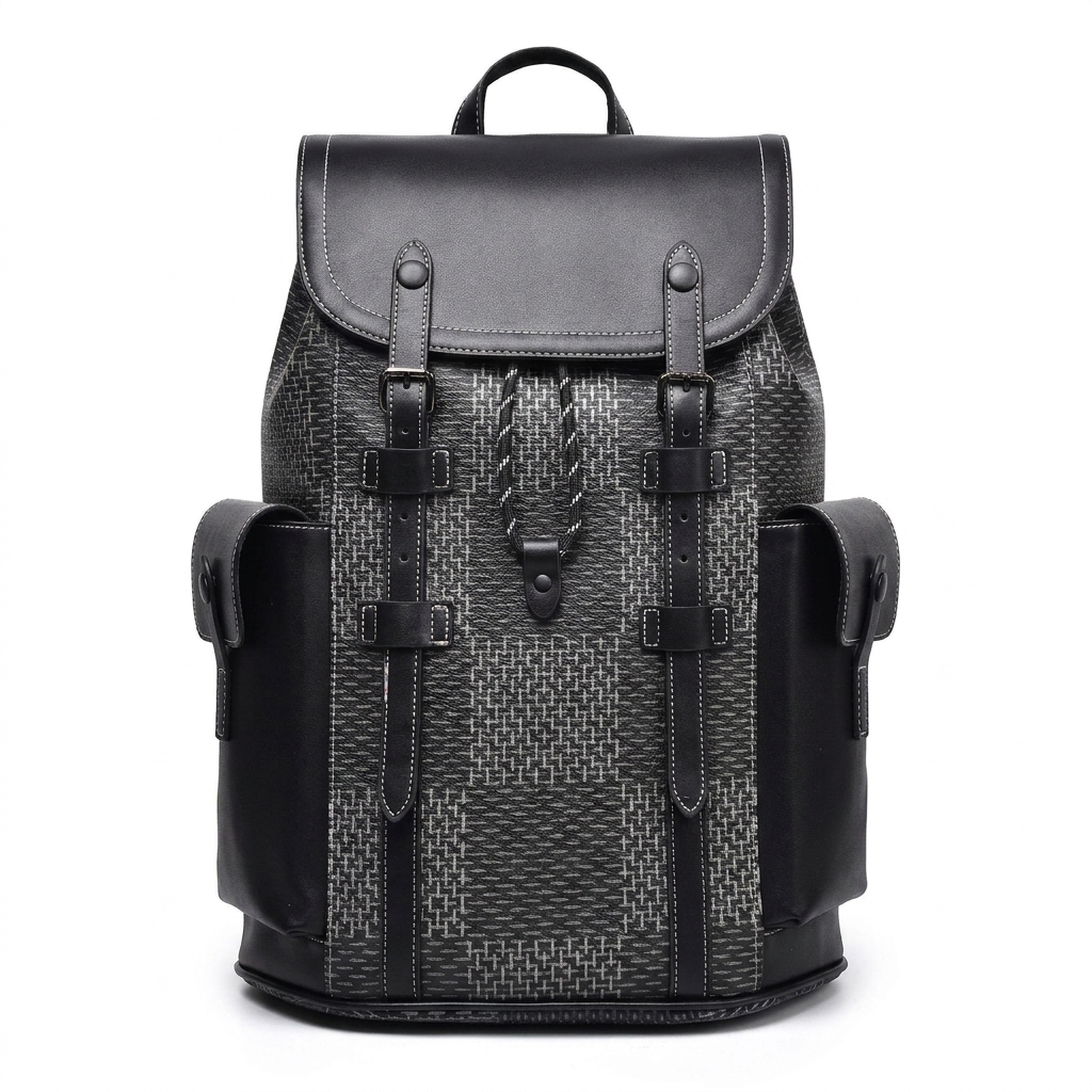Luxury-Inspired Checkered Leather Backpack